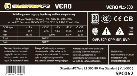 SilentiumPC Vero L1 500W 80Plus SilentiumPC Vero L1 500W 80Plus