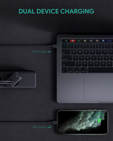 Ładowarka Aukey Omnia Duo PA-B4 65W PD USB-C Dynamic Detect Ładowarka Aukey Omnia Duo PA-B4 65W PD USB-C Dynamic Detect
