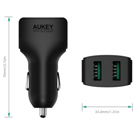 Ładowarka samochodowa Aukey CC-S3 24 W 2 x USB Ładowarka samochodowa Aukey CC-S3 24 W 2 x USB