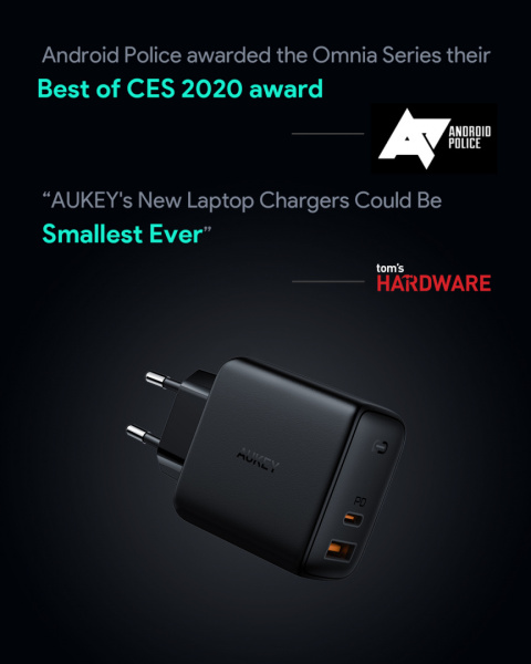 Ładowarka sieciowa Aukey Omnia GAN PA-B3 65W USB-C Power Delivery 3.0 Ładowarka sieciowa Aukey Omnia GAN PA-B3 65W USB-C Power Delivery 3.0