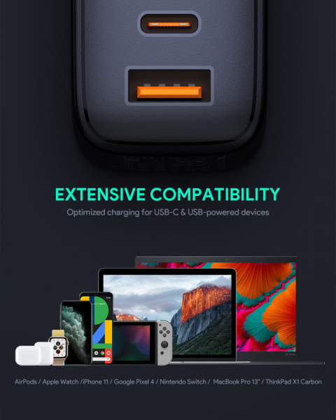 Ładowarka sieciowa Aukey Omnia GAN PA-B3 65W USB-C Power Delivery 3.0 Ładowarka sieciowa Aukey Omnia GAN PA-B3 65W USB-C Power Delivery 3.0