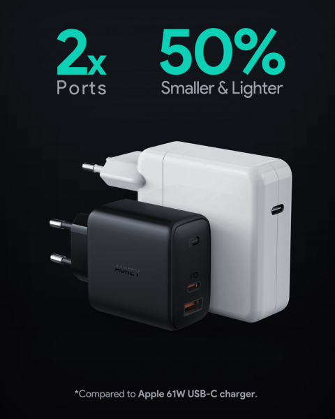 Ładowarka sieciowa Aukey Omnia GAN PA-B3 65W USB-C Power Delivery 3.0 Ładowarka sieciowa Aukey Omnia GAN PA-B3 65W USB-C Power Delivery 3.0