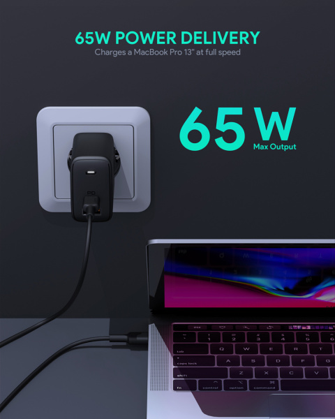 Ładowarka sieciowa Aukey Omnia GAN PA-B3 65W USB-C Power Delivery 3.0 Ładowarka sieciowa Aukey Omnia GAN PA-B3 65W USB-C Power Delivery 3.0