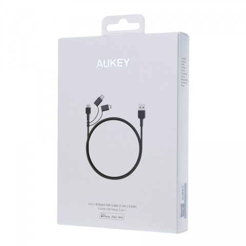 Ultraszybki kabel Aukey CB-BAL5 3w1 USB - USB Micro, USB - USB-C, USB - Lightning Ultraszybki kabel Aukey CB-BAL5 3w1 USB - USB Micro, USB - USB-C, USB - Lightning