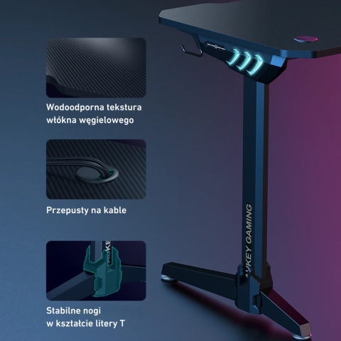 Ergonomiczne biurko gamingowe Aukey LY113 45’’ czarne z oświetleniem RGB Ergonomiczne biurko gamingowe Aukey LY113 45’’ czarne z oświetleniem RGB