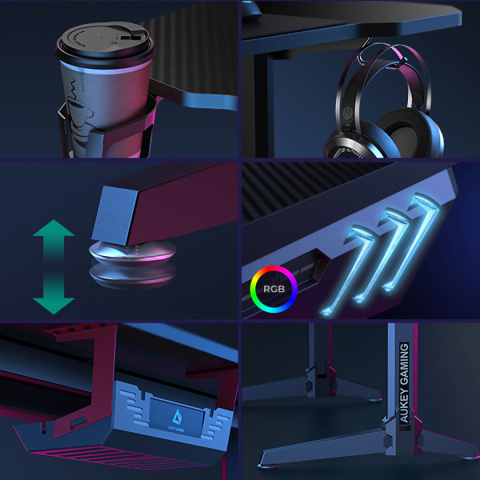 Ergonomiczne biurko gamingowe Aukey LY113 45’’ czarne z oświetleniem RGB Ergonomiczne biurko gamingowe Aukey LY113 45’’ czarne z oświetleniem RGB