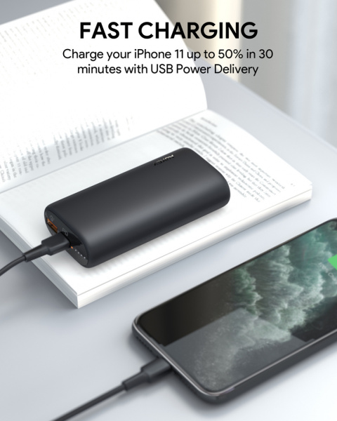 Kompaktowy powerbank Aukey PB-Y36 Sprint Go Mini USB C czarny PD 10000 mAh Kompaktowy powerbank Aukey PB-Y36 Sprint Go Mini USB C czarny PD 10000 mAh