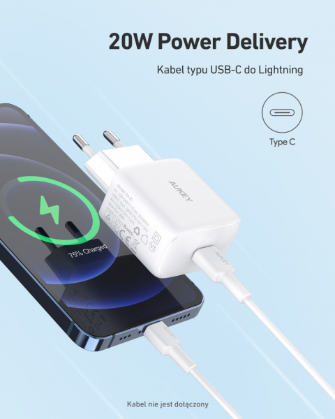 Szybka ładowarka Aukey PA-R1-W 20 W Power Delivery Szybka ładowarka Aukey PA-R1-W 20 W Power Delivery