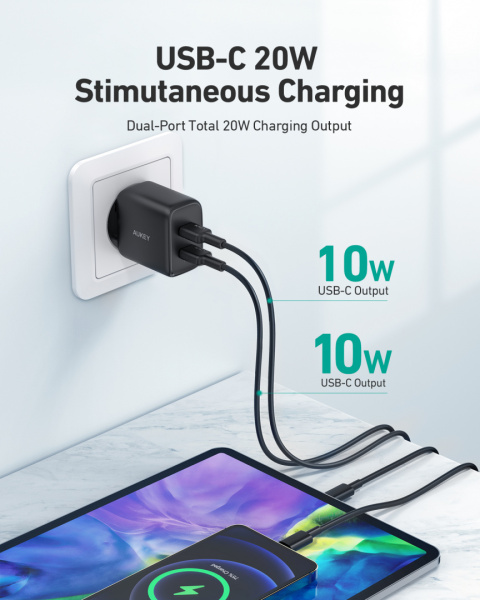 Szybka ładowarka Aukey PA-R1S 20W 2xUSB-C PD Szybka ładowarka Aukey PA-R1S 20W 2xUSB-C PD