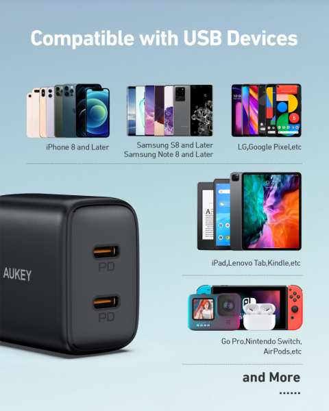 Szybka ładowarka Aukey PA-R1S 20W 2xUSB-C PD Szybka ładowarka Aukey PA-R1S 20W 2xUSB-C PD