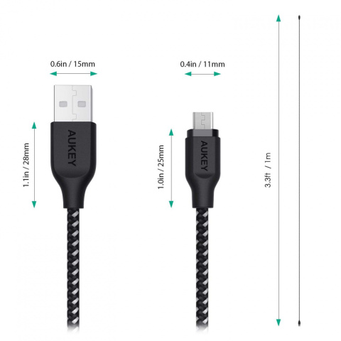 Ultraszybki kabel Aukey CB-AM1 USB => USB Micro Ultraszybki kabel Aukey CB-AM1 USB => USB Micro