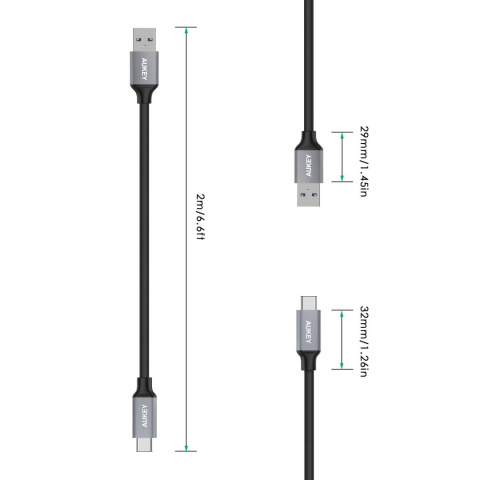 Ultraszybki kabel Aukey CB-CD3 USB A 3.0 => USB-C Ultraszybki kabel Aukey CB-CD3 USB A 3.0 => USB-C