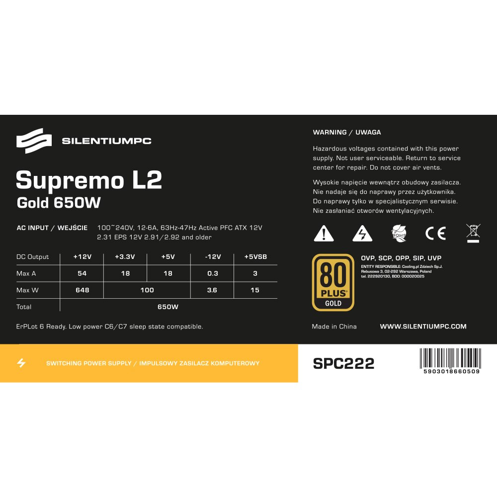 Zasilacz SilentiumPC Supremo L2 Gold 650W (SPC222)