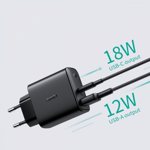 Dwuportowa ładowarka sieciowa Aukey PA-F3 PD Swift Mix 30 W