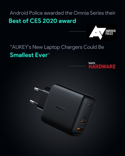 Ładowarka sieciowa Aukey Omnia GAN PA-B3 65W USB-C Power Delivery 3.0